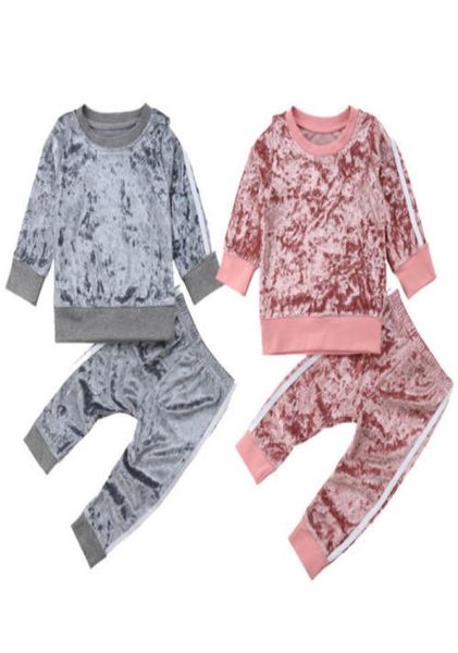 6M5Y Bambino Infantile Bambini Ragazzo Ragazza Autunno Primavera Velluto Manica lunga Top Felpa Pantaloni Tuta Vestiti del bambino Outfit 2 pezzi Set Y3546606