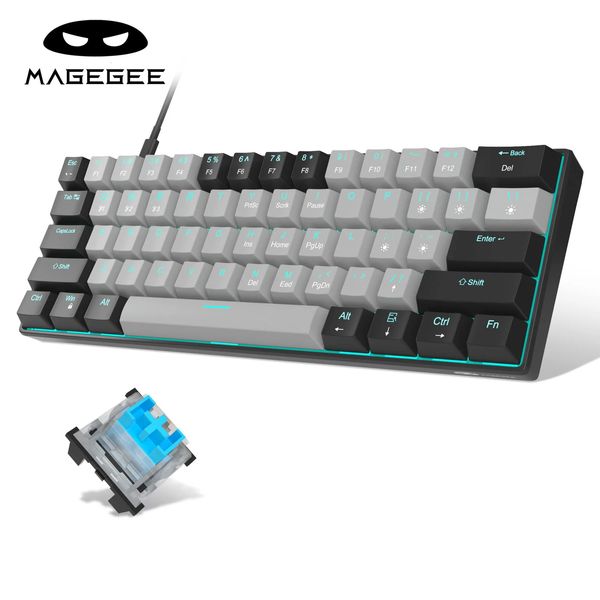 Magegee 60% teclado mecânico para jogos com interruptores azuis e mar azul retroiluminado pequeno compacto 60 por cento teclado mecha 240304