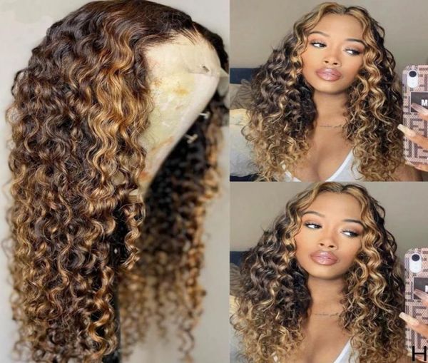 360 perucas frontais peruano bouncy encaracolado destaque marrom laços frente cabelo humano com cabelo do bebê laço completo para mulheres nós descorados 4061179