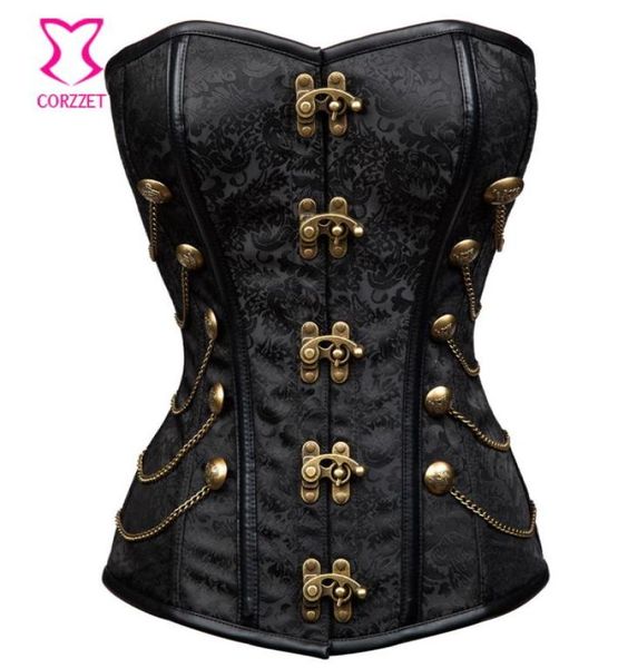 Vintage brocado preto gótico espartilho burlesque korsett para mulher plus size espartilhos e corpetes steampunk roupas 3xl corselet3182081