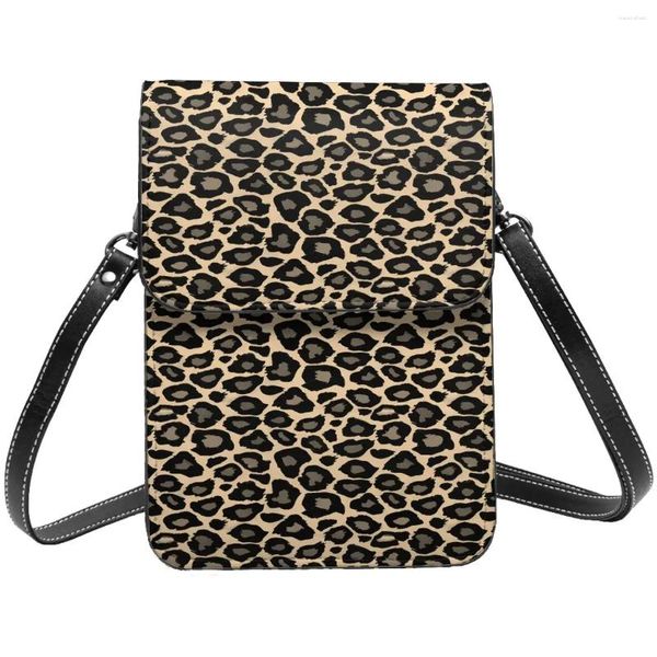 Borsa a tracolla con stampa leopardata funky nera e marrone chiaro in pelle retrò per lo shopping per cellulari, borse da regalo femminili