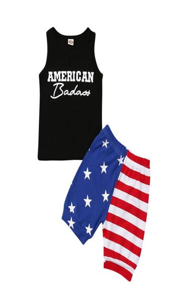 Verão bebê menino camiseta bandeira americana independência dia nacional eua 4 de julho em torno do pescoço carta impressão colete estrela listra shorts 2 pie9736405