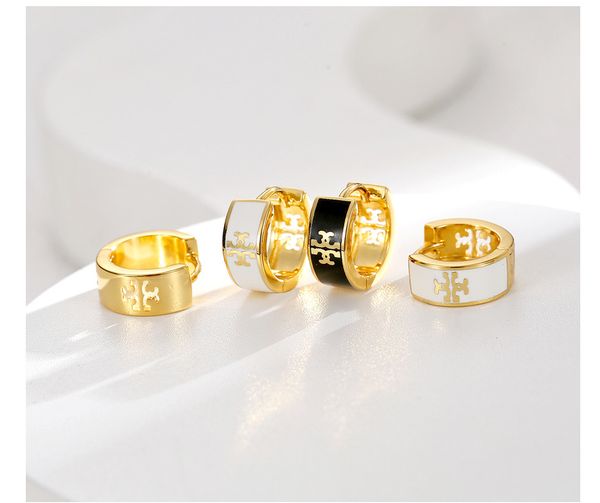 Frauen Emaille Huggie Ohrringe 18K Gold bedeckt Messingohrclips Perfektes Geschenk
