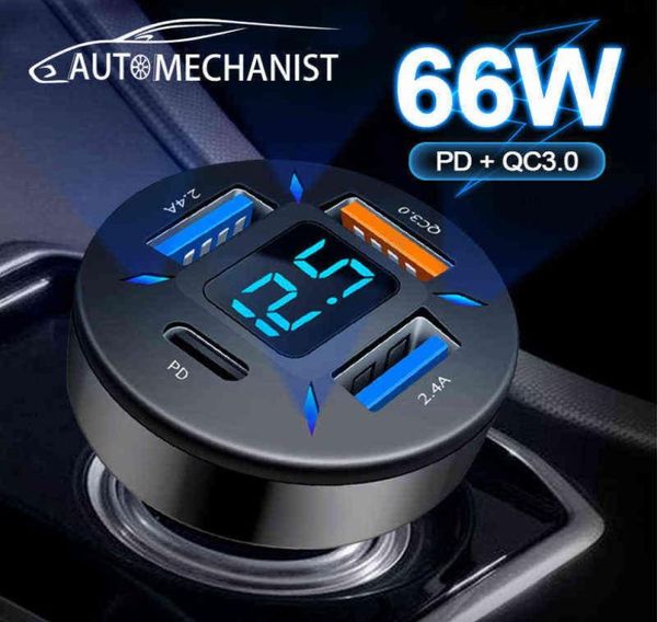 66 W USB Typ C Ladegerät Für Auto PD 4 USB Auto Quick Charge QC30 1224 V Auto Zigarette leichter Buchse Splitter Für iPhone Huawei H22423538778