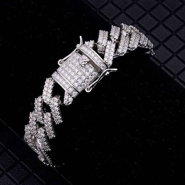 Hiphop moissanite diamante masculino banhado a ouro miami iced out 925 prata esterlina pulseira de corrente cubana para homens e mulheres