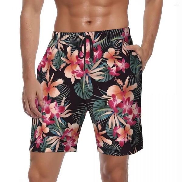 Pantaloncini da uomo Interessanti fiori estivi da palestra hawaiana Ctue Pantaloni corti da spiaggia Hawaii che corrono comodi costumi da bagno stampati