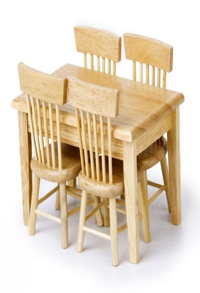 5pcsset 112 casa de bonecas em miniatura mesa de jantar cadeira conjunto de móveis de madeira para crianças brinquedos 6615760
