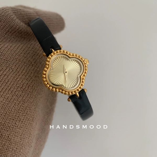 Orologio da donna di lusso in vera pelle al quarzo vintage rame quadrante dorato braccialetto da donna Natale 240305