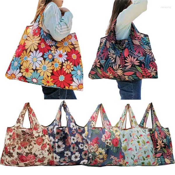 Sacos de armazenamento Floral Mulheres Homens Saco de Compras Senhora Dobrável À Prova D 'Água Oxford Pano Reutilizável Frutas Bolsa De Mercearia Reciclar Organização