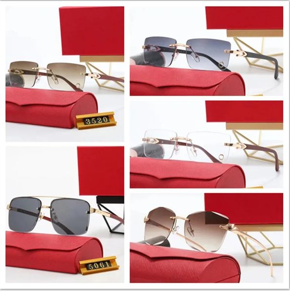 occhiali da sole di marca di lusso occhiali da sole polarizzati firmati carti per donna Testa di leopardo Occhiali da sole da uomo con gamba in legno senza cornice Occhiali da sole moda BOX