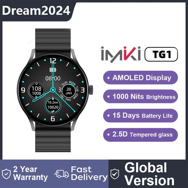 Умные часы IMIKI TG1, 1,43-дюймовый AMOLED-дисплей, солнечный свет, 1000 нит, звонки по Bluetooth, срок службы батареи 15 дней для мужчин