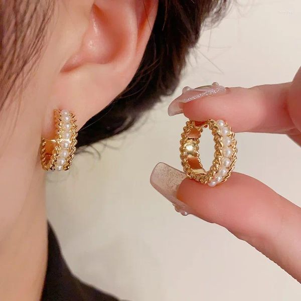 Brincos de argola banhados a cobre 18k ouro tendência da moda design exclusivo elegante delicado pérola joias femininas presentes para festa de casamento atacado