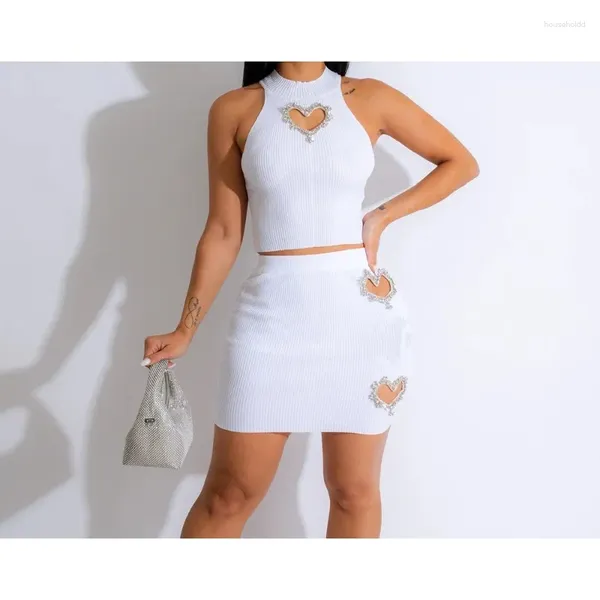 Vestidos de trabalho moda feminina amor diamante cor sólida sexy nua conjunto de saia slim fit