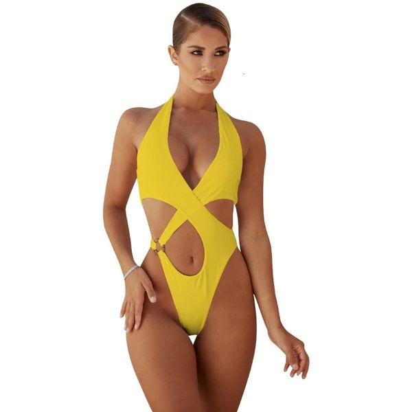 Costume da bagno per donna Costume da bagno sexy con cut-out Costume da bagno bikini con scollo all'americana Costume da bagno incrociato sul davanti Costume da bagno brasiliano 240309