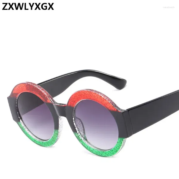 Óculos de sol 2024 moda redonda feminina marca designer oversized retro plana superior óculos de sol uv400