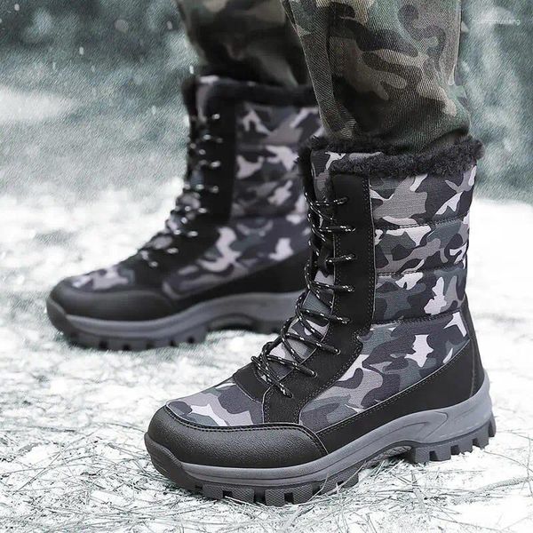 Fahrradschuhe, dicke Sohlen, Winter-Plüsch-Isolierung, Schneestiefel, Outdoor, Armeegrün, Camouflage, hohe Baumwolle