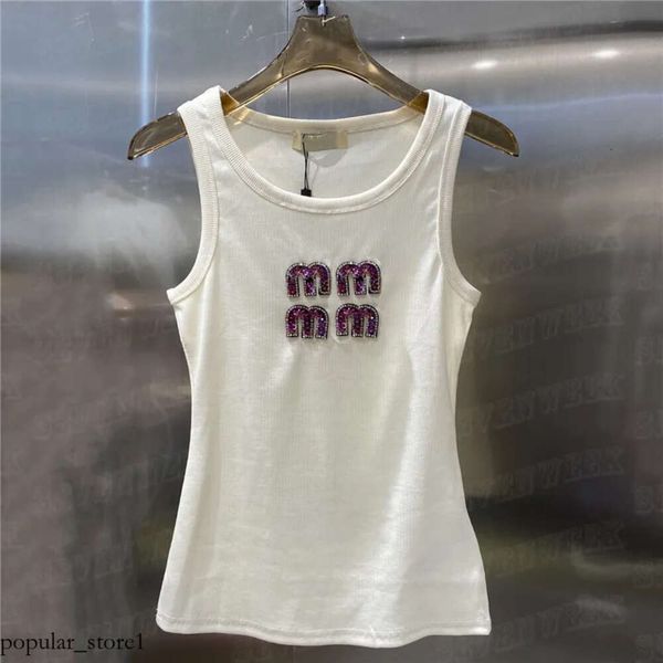 Mui mui tank top designer tanques topos coletes cortados mulheres t camisas de luxo strass carta tanque sem mangas t yoga esportes colete 351