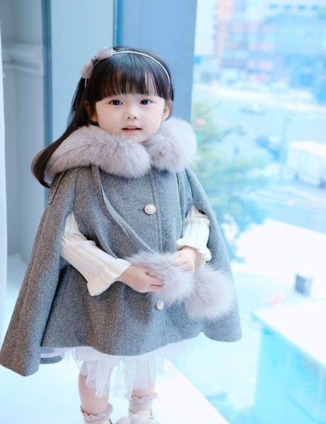 Baby Girl poncho vera pelliccia di volpe inverno neonato bambino bambino principessa mantello con cappuccio collo di pelliccia ragazze outwear mantello top vestiti caldi 213038027