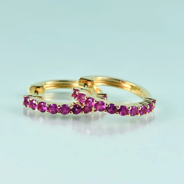 Creolen GEM'S BEAUTY 14K Goldfüllung Sterling Silber für Frauen Handgefertigte runde Lab Pink Sapphire Huggies