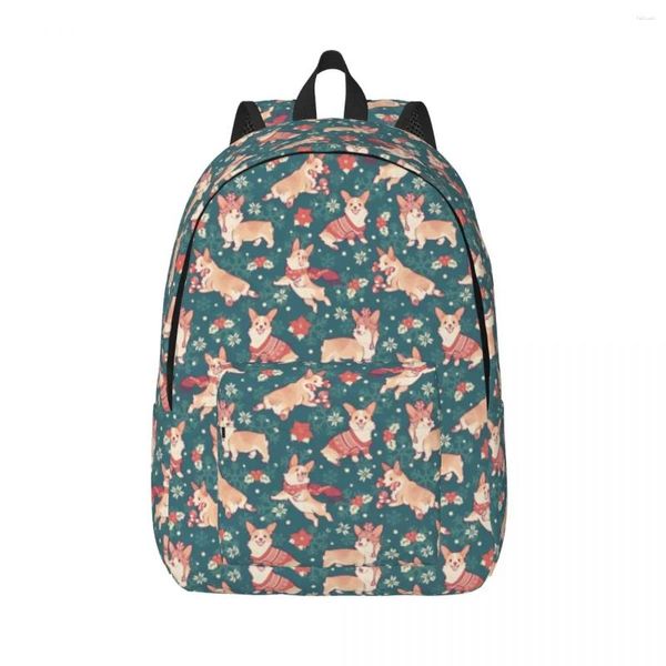 Sırt çantası Noel Hediyesi Kış Corgis Hayvanlar Tatil Seyahat Sırt Çantaları Kadın Renkli Büyük Lise Çantaları Kawaii Rucksack