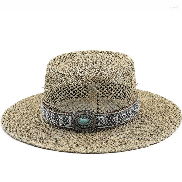 Berets handgemachte salzige Gras Mädchen Stroh Strand Hut für Frauen Sommer Panama Cap Mode konkave flache Sonnenschutz Visier Hüte