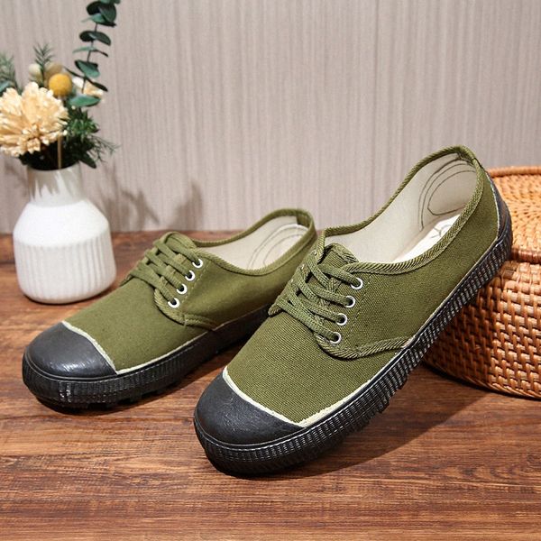 Exército agrícola verde sapatos casuais solas de borracha resistente ao desgaste ao ar livre canteiro de obras agrícolas sapatos A86o #