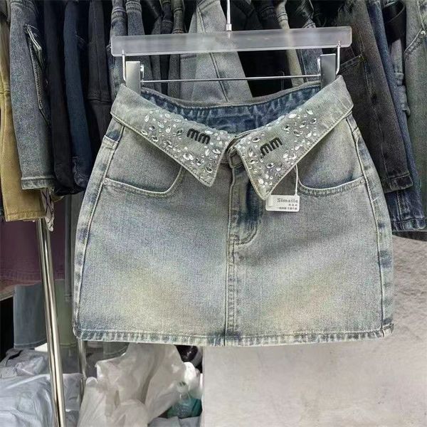 Designer de moda feminina saia jeans 2024 marca moda menina verão sexy saia de cintura alta envolto hip saia envolto hip vestido saia curta