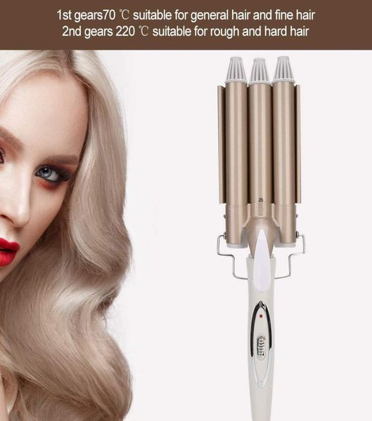 Alta qualidade profissional 110220v ferro de ondulação do cabelo cerâmica triplo barril modelador de cabelo vacilar ferramentas estilo styler1341207