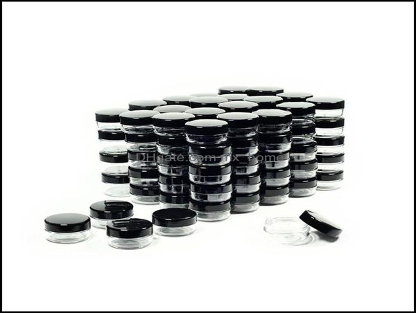 Косметические контейнеры Баночки для образцов с черными крышками Пластиковый горшок для макияжа Bpa 3G 5G 10G 15G 20 грамм Прямая доставка 2021 Упаковочные коробки Offi8225098