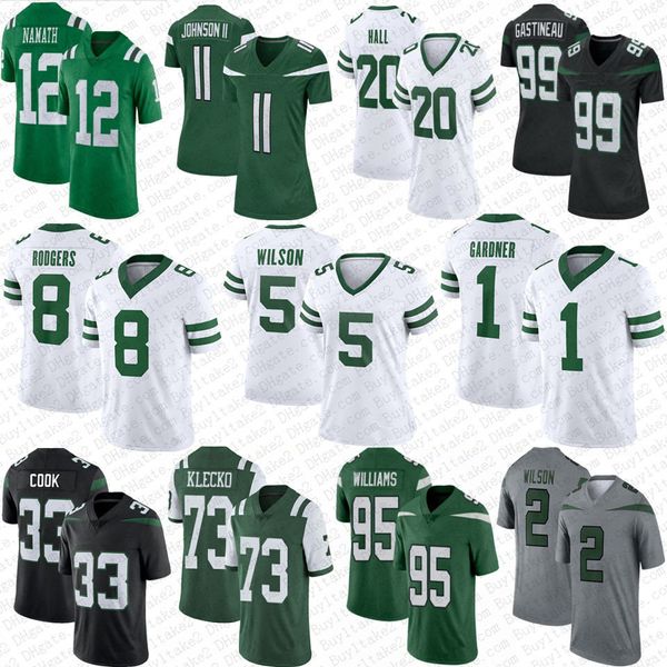 Economico 5 garrett Wilson 8 Aaron Rodgers Jersey Football Sauce Gardner Quinnen Williams Breece Hall Mark Gastineau Darrelle Revis Jermaine Johnson II CJ Mosley R