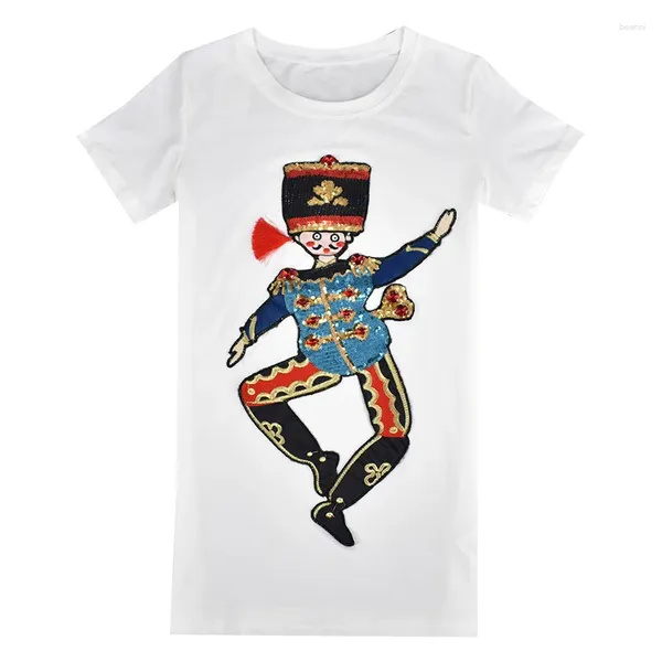 Damen T-Shirts Verkaufen 2024 Designer Frauen T-Shirt Sommer Kurzarm Mode Quaste Clown Print Pailletten Diamant Tops T-Shirts