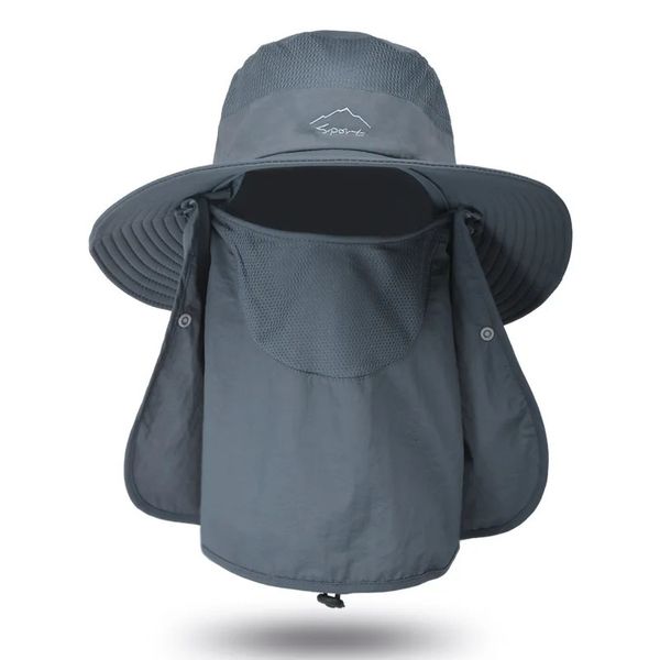 Chapéu de sol para homens e mulheres, proteção UV ao ar livre, aba larga com cobertura facial, aba de pescoço, balde de verão, pesca, caça 240309