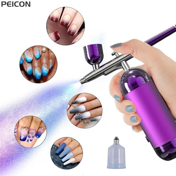 Airbrush Nagel Mit Kompressor Tragbare Für Nägel Kuchen Tattoo Make-Up Farbe Luft Spritzpistole Sauerstoff Injektor Pinsel Kit 240313