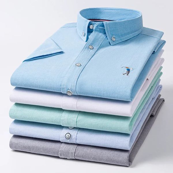 Camisas de manga curta de algodão de verão para homens casuais slim fit shirt formal shirt designs suaves roupas finas itens tops 240229