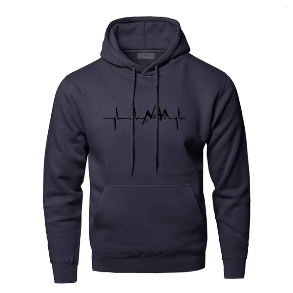 Hoodies masculinos simples montanha batimento cardíaco gráfico hoodie confortável e solto tamanho roupas ao ar livre hip hop rua lazer camisa esportiva