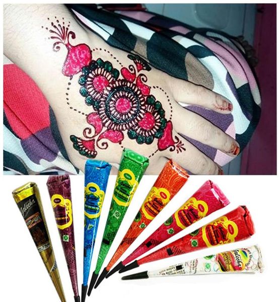 Weiß Rot Schwarz Henna Kegel Kit Mehendi Körpermalerei Kunst Akvagrim Henna Werkzeug mit 10 Sex Tattoo Aufkleber8515477