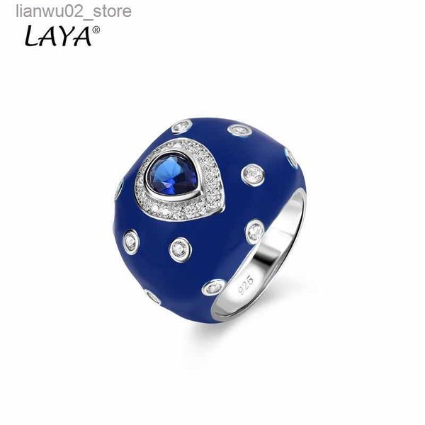 Fedi nuziali Laya Anello con zaffiro blu per uomo Vintage zircone lucido Cristallo sintetico Argento sterling 925 Gioielli classici originali Q240315