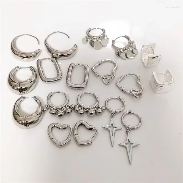 Orecchini a cerchio in argento 925 placcato con croce a forma di cuore per le donne, ragazze, feste, matrimoni, gioielli punk regalo A001