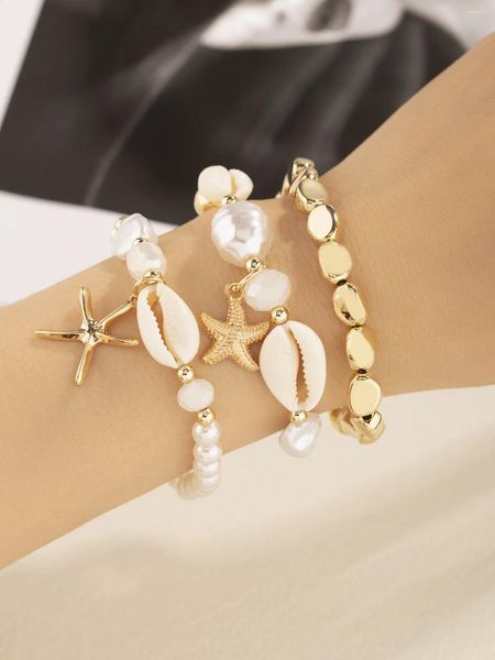 Set di braccialetti con ciondolo stella marina in lega di conchiglia, 3 pezzi, elementi per vacanze sulla spiaggia dell'oceano