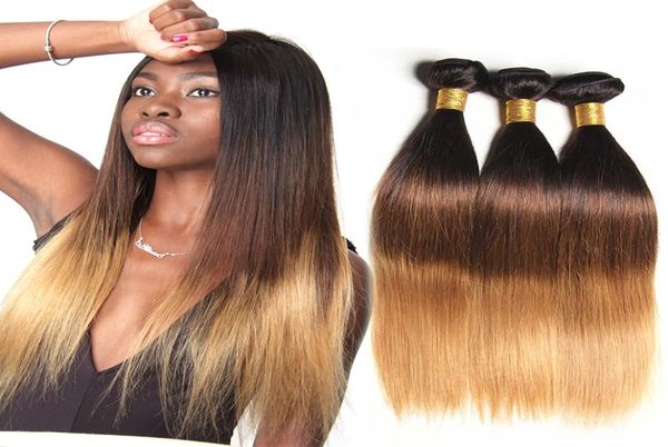 1b 4 27 ombre cabelo liso 13 pacotes de onda do corpo brasileiro pacotes remy extensões de cabelo humano ensolarado beleza macio grosso extremidades completas 3325397