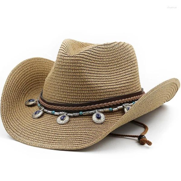 Berets Solide Mädchen Outdoor Sommer Paare Strand Hüte Für Männer Und Frauen Reise Sonnenhut Damen Visier Western Cowboy Stroh