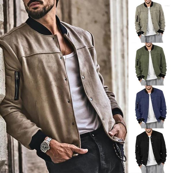 Giacche da uomo Giacca da uomo in pelle scamosciata Colletto mezzo rialzato Cardigan con bottoni di alta qualità Cappotto elegante casual dalla tendenza retrò dalla trama attraente