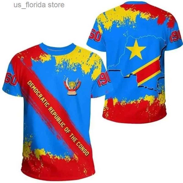 T-shirt da uomo Repubblica Democratica del Congo Bandiera del paese Grafica 3D stampata T-shirt per uomo Estate Casual Corta Slve O Collo Maglietta Abbigliamento Y240321