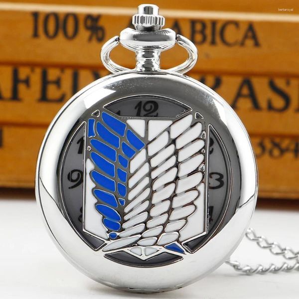 Taschenuhren, stilvolle blaue weiße Flügel-Halskette, Unisex-Anhängeruhr für Kinder, Cosplay, Quarzuhr, Vintage-Geschenke