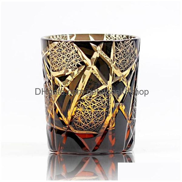 Weingläser Amber Black Lightning Edo Kiriko Whiskyglas Kristall Japanische königliche Tassen mit Gravur Xo Brandy Tumbler Cognac Snifter Dr Dhkl5