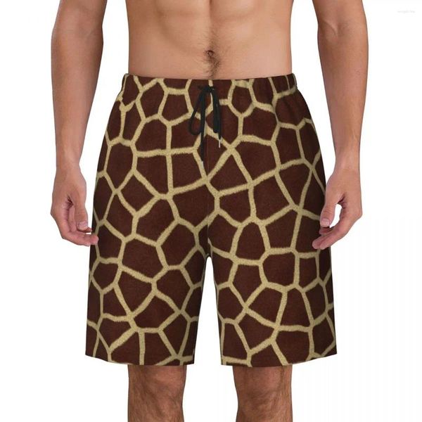 Shorts masculinos verão ginásio machos marrom girafa correndo impressão animal personalizado praia casual troncos de secagem rápida plus size