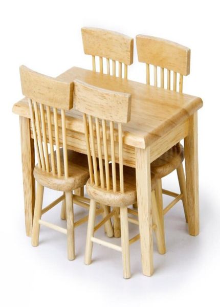 5pcsset 112 casa de bonecas em miniatura mesa de jantar cadeira conjunto de móveis de madeira para crianças brinquedos 1213121