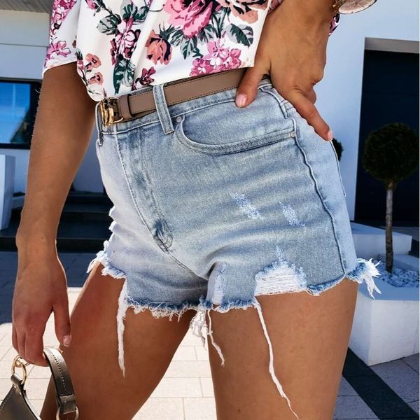 Venda quente de calças jeans lavadas com babados para o verão de 2024, super shorts elásticos versáteis e emagrecedores