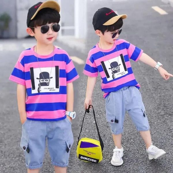 Giyim Setleri Yaz Bebek Erkek Giysileri Takım Stripe Pamuk T-Shirt Kot pantolon 2 adet Set Bebek Doğum 3 4 5 6 7 8 9 10 11 12 YRS