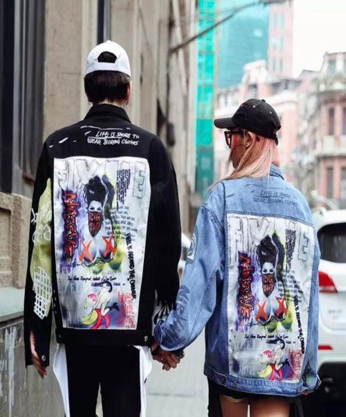Moda remendo projetos denim jaqueta roupas de outono alta rua hip hop punk vintage graffiti cowboy casaco motocicleta outwear3884741